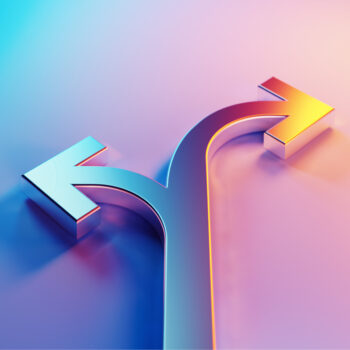 Abstract image of two arrows signifying company separation