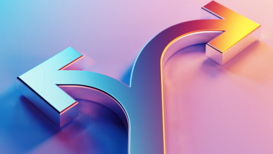 Abstract image of two arrows signifying company separation
